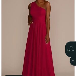 David’s Bridal One-Shoulder Mesh Bridesmaid Dress - Apple Size 12